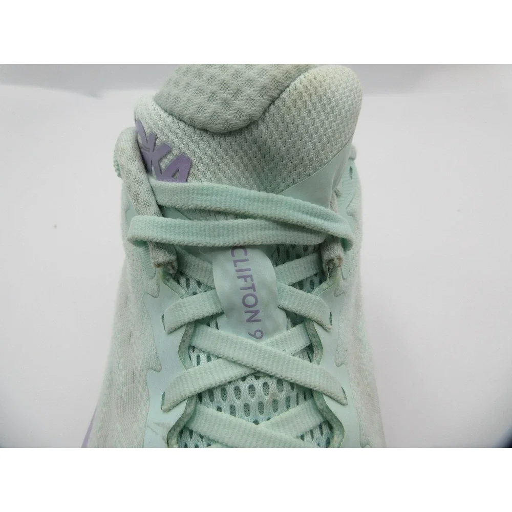 Hoka One‎ One Clifton 9 Running Shoes Womens Size 7.5 Mint Green Purple Sneakers